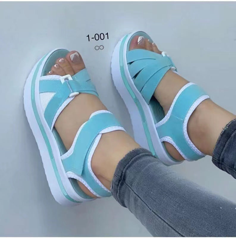 2023 new foreign trade European and American large size thick-soled sandals women's cross-border supply flat Velcro women's beach sandals