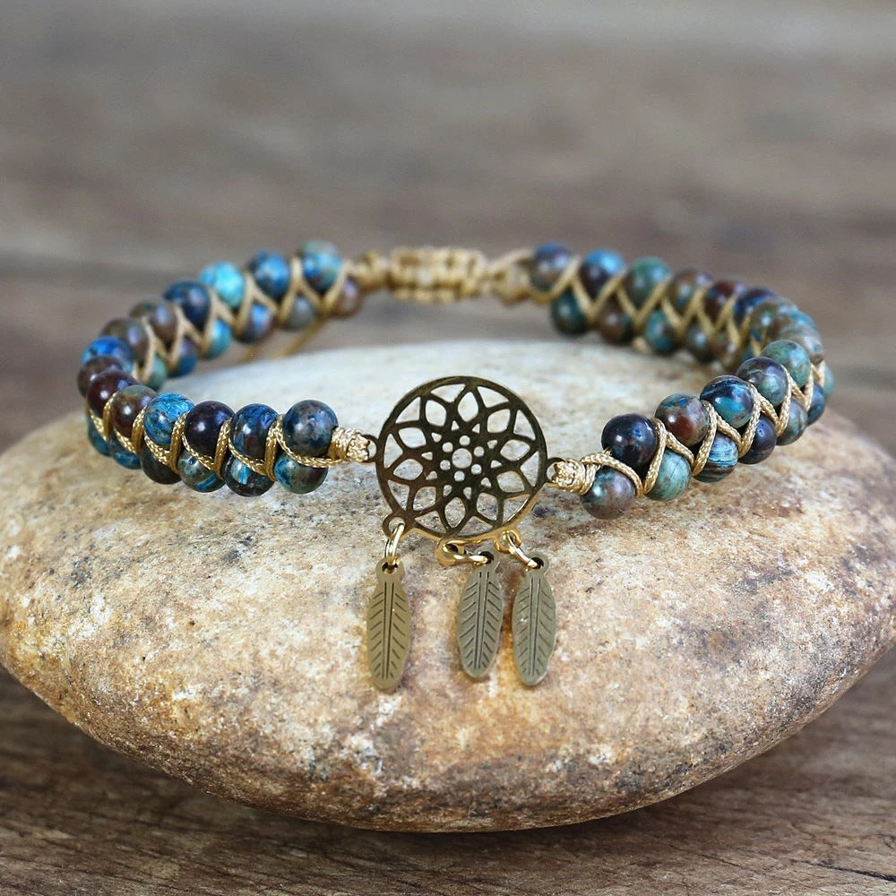 4MM Ocean Apatite Bracelet Golden Dream Catcher Accessories Woven Charm Beaded Bosnian Friendship Bracelet