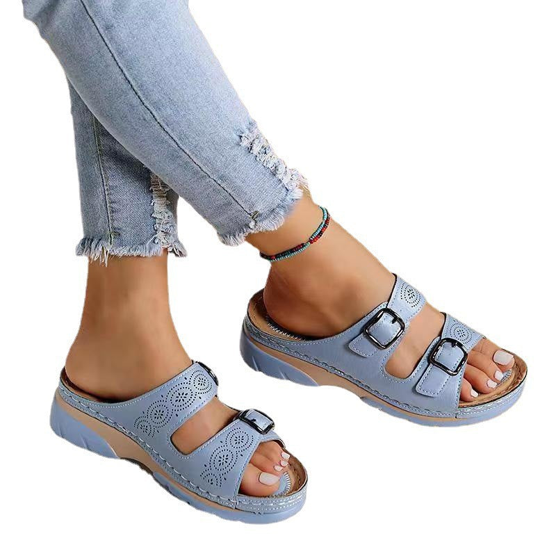 2022 summer foreign trade new large size sandals independent drill fashion wedge heel spot casual sandals