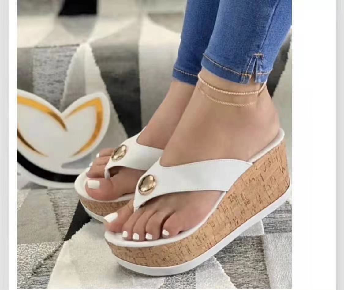 wish foreign trade summer new student muffin large size sandals slope with thick bottom flip flops women's fashion outerwear slippers