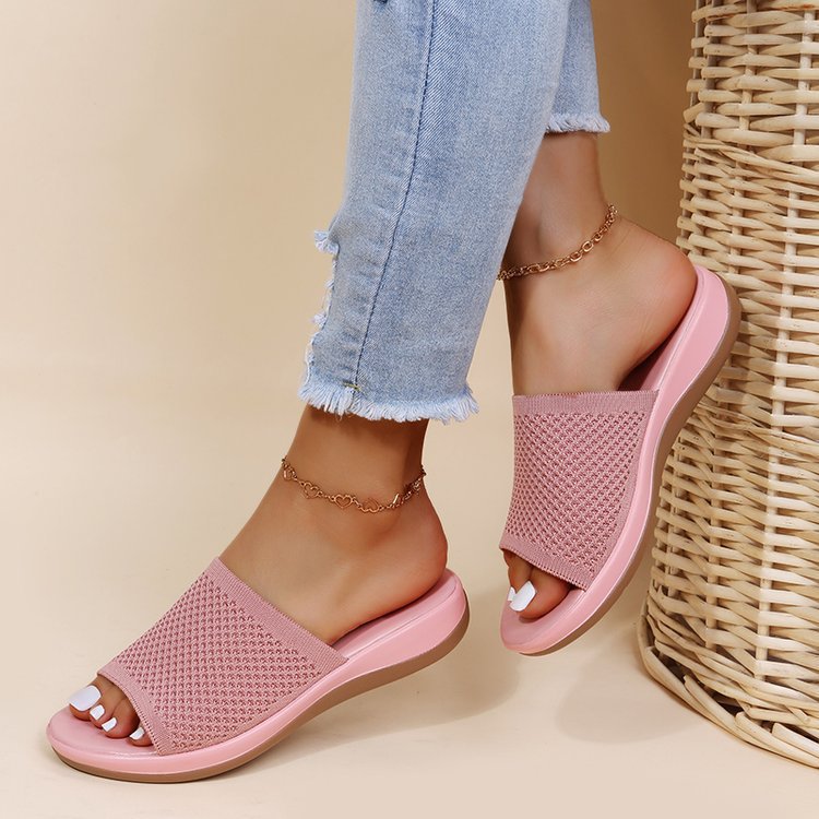 Wish independent station sandals 2022 spring and summer new knitted thick bottom 36-43 large size flat slippers women wholesale