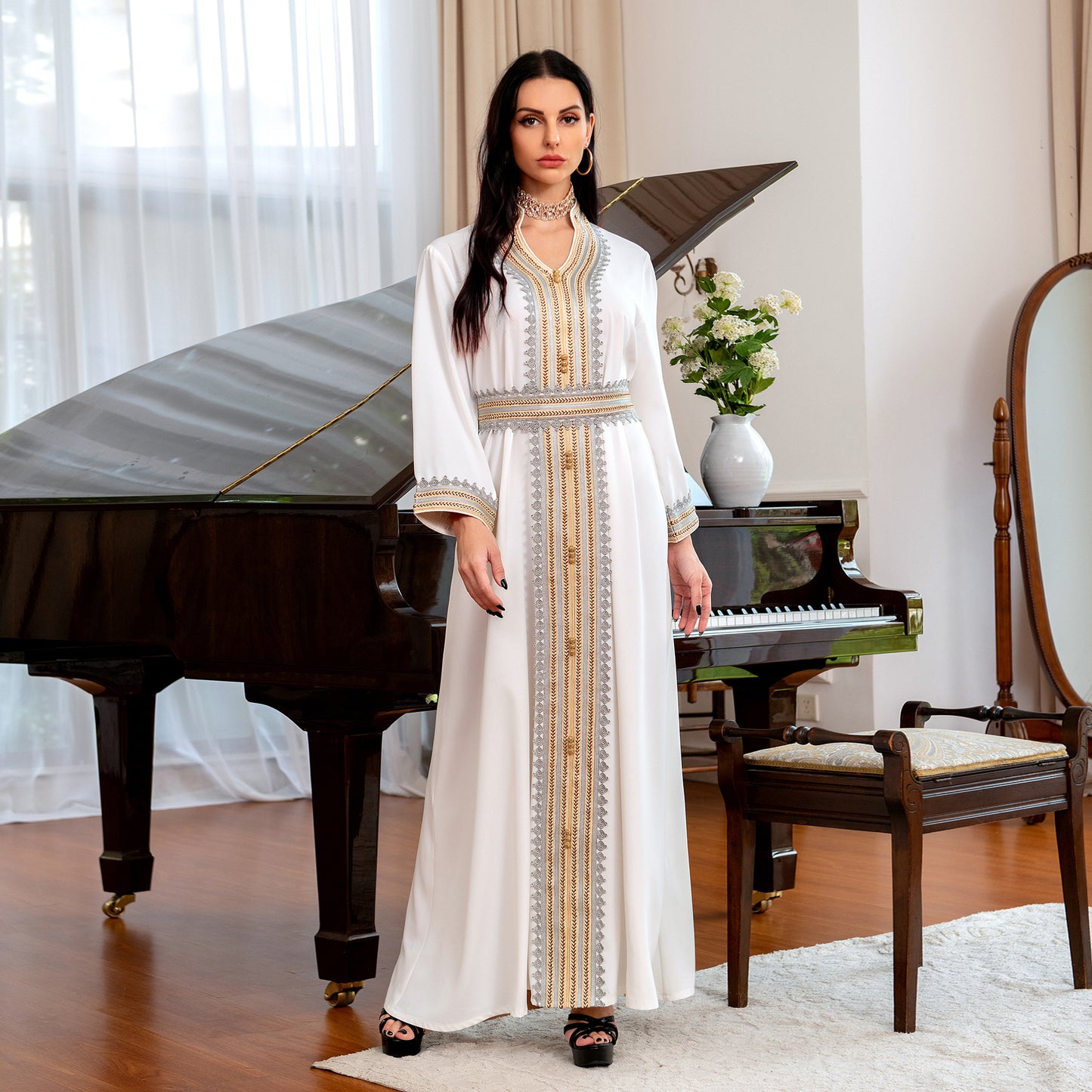 AB199 Middle East women's cross-border summer new abaya ladies party robe Muslim evening dress long skirt