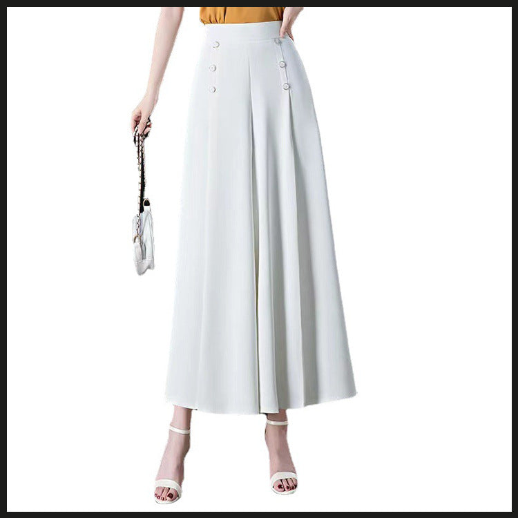 Wide-leg pants for women, summer thin, loose white culottes, high-waist slim women's nine-point pants, drapey casual mom pants