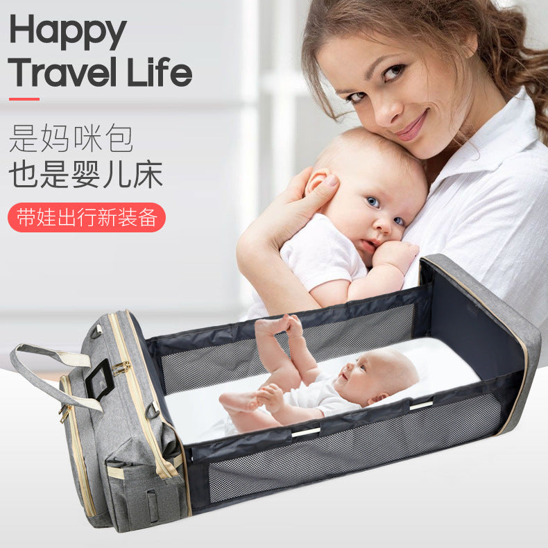 2021 new mommy bag foldable mother and baby bag shoulder horizontal version bed bag convenient large capacity multi-purpose mommy bag