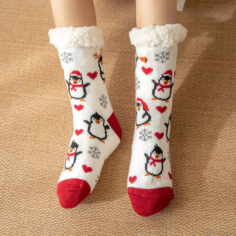 Winter Christmas socks floor socks snow socks confinement women plush coral fleece socks home sleeping socks carpet socks leg cover