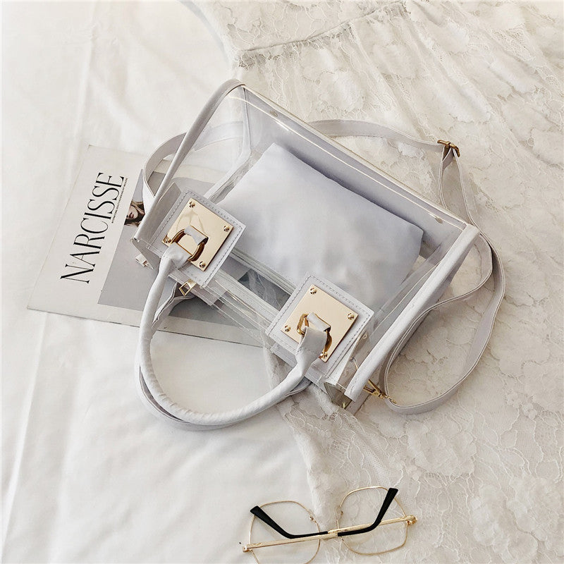 2022 new transparent jelly bag beach bag one-shoulder portable Messenger bag Korean version laser mother-in-law one-shoulder women's bag trend