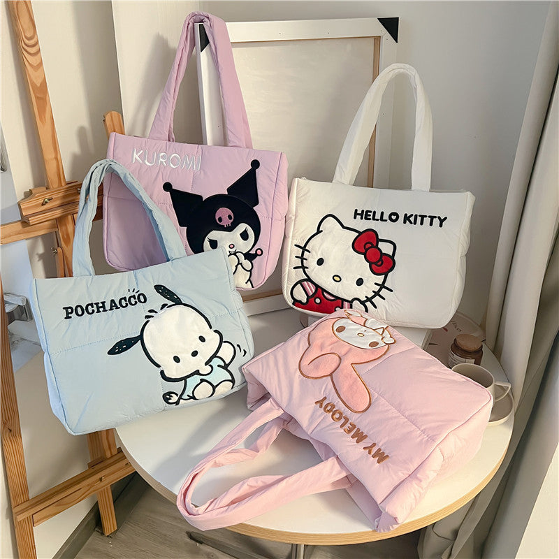 2023 New Cartoon Down Cloth Handbag Little Dog Shoulder Bag Cute Rabbit Tote Bag Birthday Gift