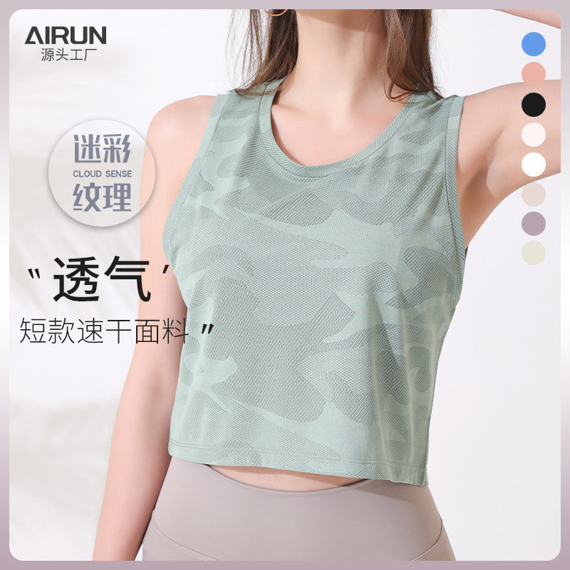 Airun cute sports vest for women round neck camouflage ready stock running fitness yoga sleeveless top