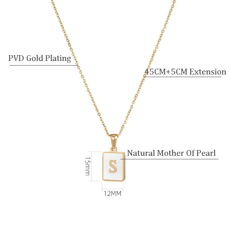 2022 European and American cross-border square 18K gold jewelry necklace female letter pendant titanium steel shell 26 letter necklace