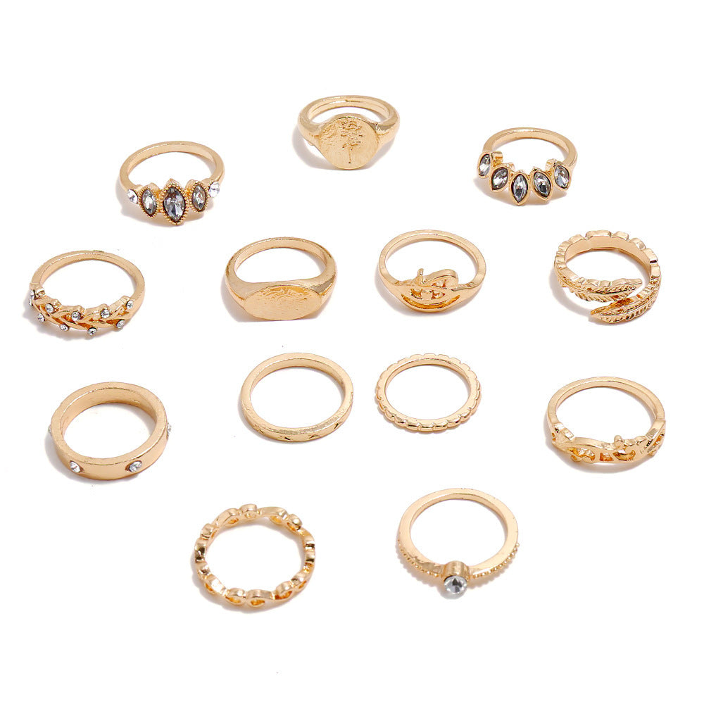 14pcs ring set women rhinestone decor ring