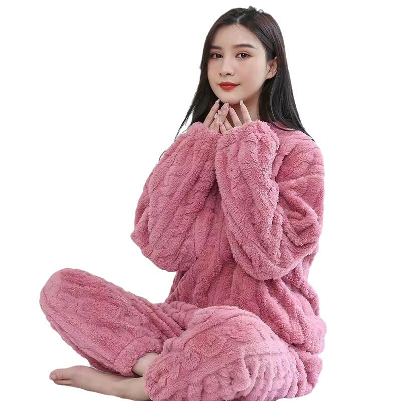 2023 Winter Solid Color Jacquard Uniform Warm Suit for Men and Women Comfortable Cotton Velvet Thickened Warm Home Clothes Suit Pajamas