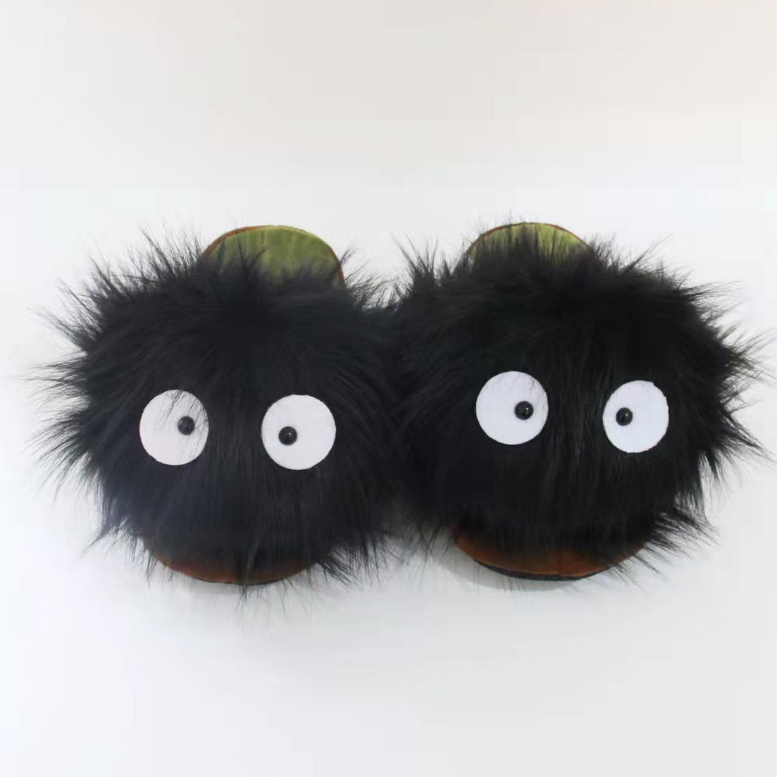 Winter cartoon coal briquettes plush slippers black charcoal long hair animation home boy personality floor cotton mop