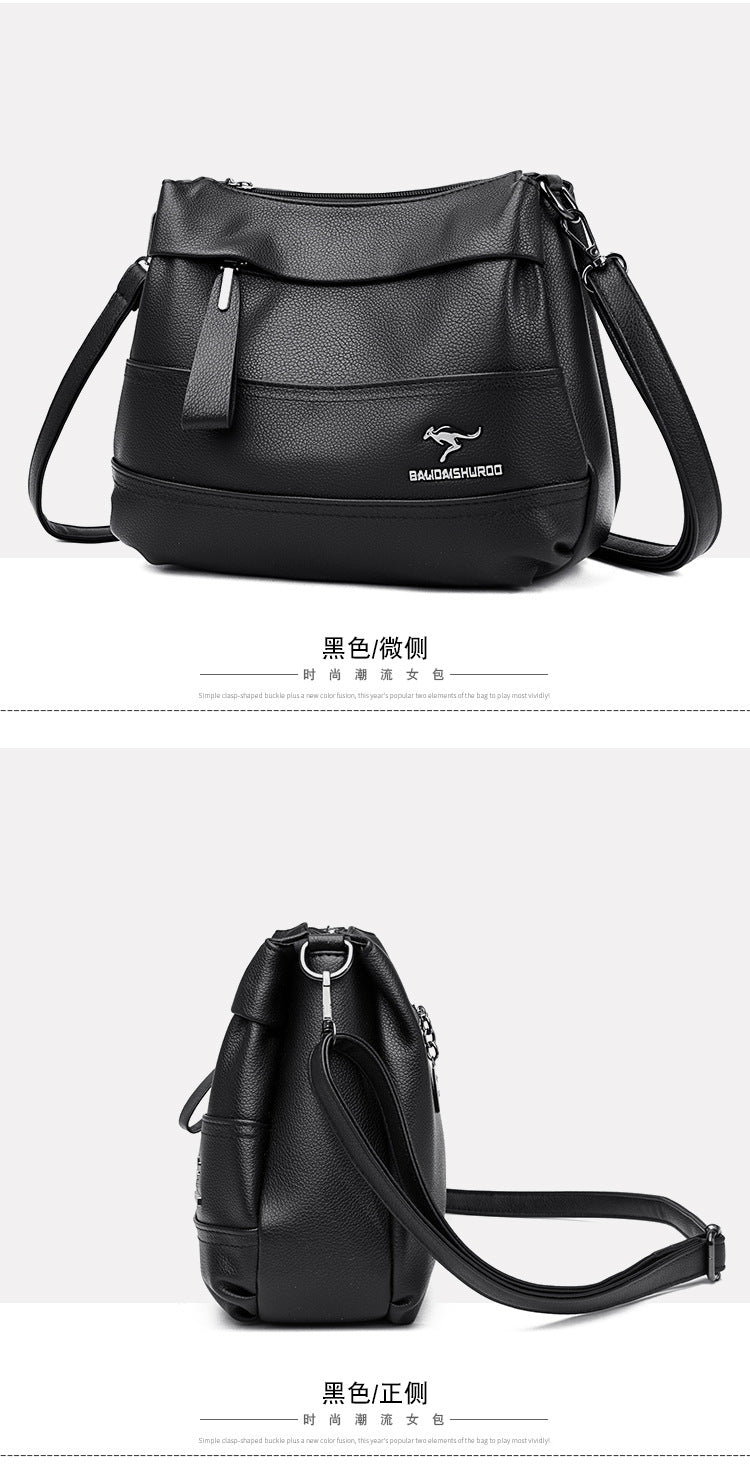 2023 new women's bag splicing large-capacity middle-aged mother's bag fashion all-match soft leather shoulder Messenger bag for the elderly