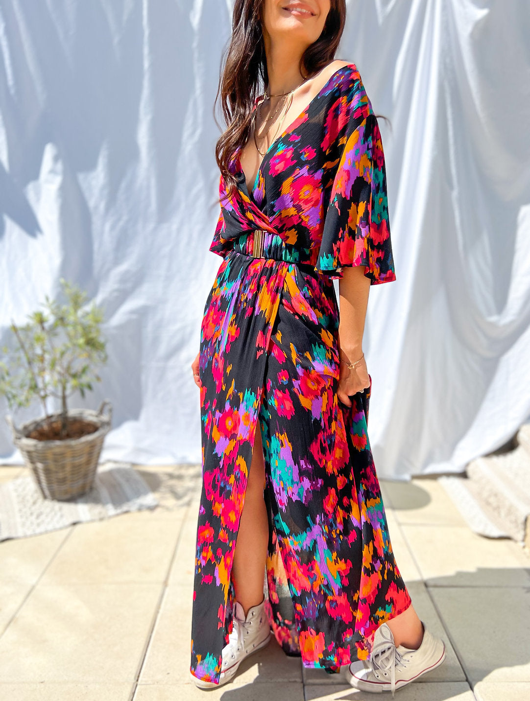 2023 summer ebay independent station wish Amazon temperament V-neck belt printed dress long skirt