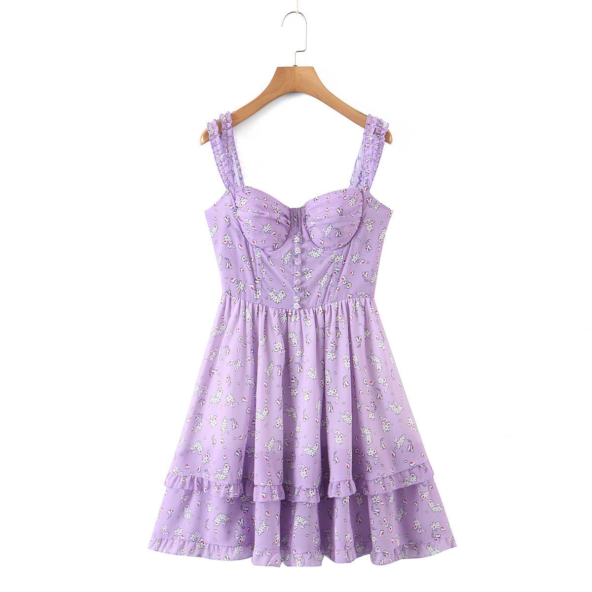 2022 European and American style spring women's new purple holiday print suspender dress 9187