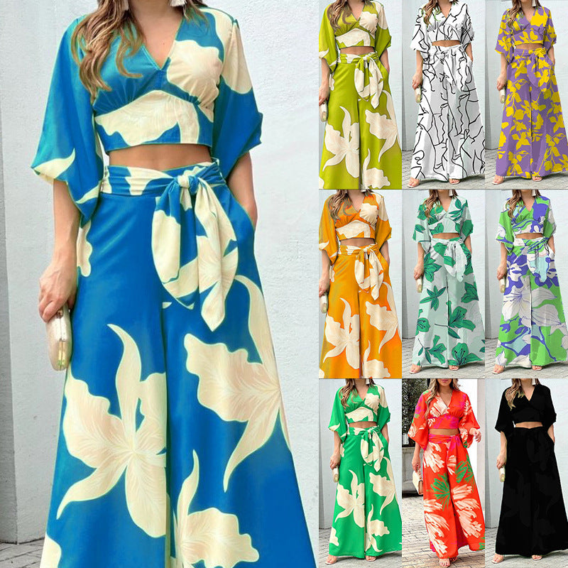 2023 Amazon European and American Women's Clothing Autumn New Printing Temperament Commute High Waist Sexy Fashion Casual Set