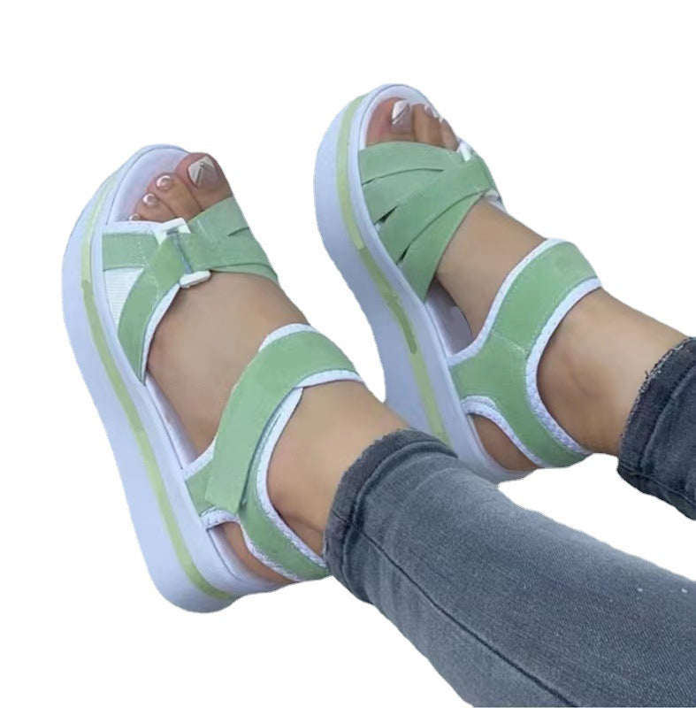 2023 new foreign trade European and American large size thick-soled sandals women's cross-border supply flat Velcro women's beach sandals