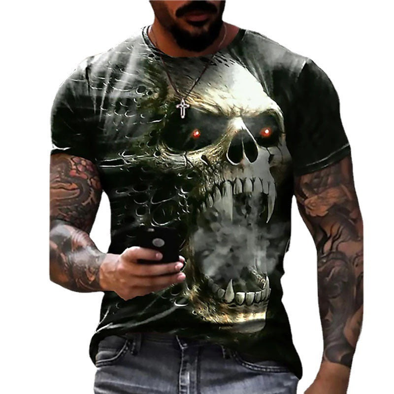 2023 new men's clothing casual digital printing trend T-shirt cross-border horror face digital printing 3DT T-shirt