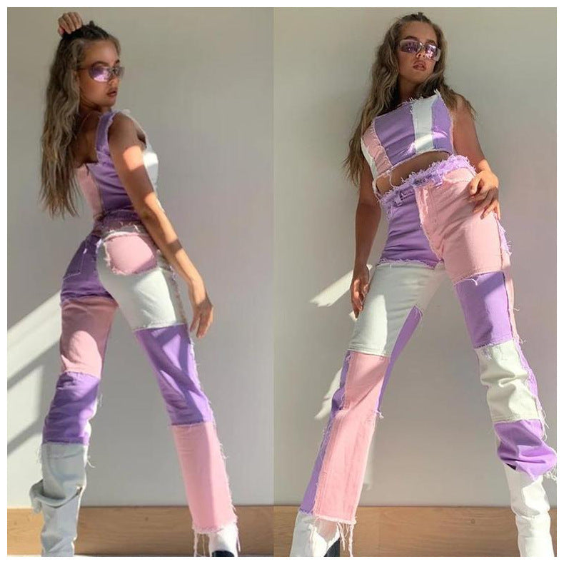 2020 hot-selling cross-border Amazon wish AliExpress eBay high elastic stitching raw edge women's straight-leg jeans