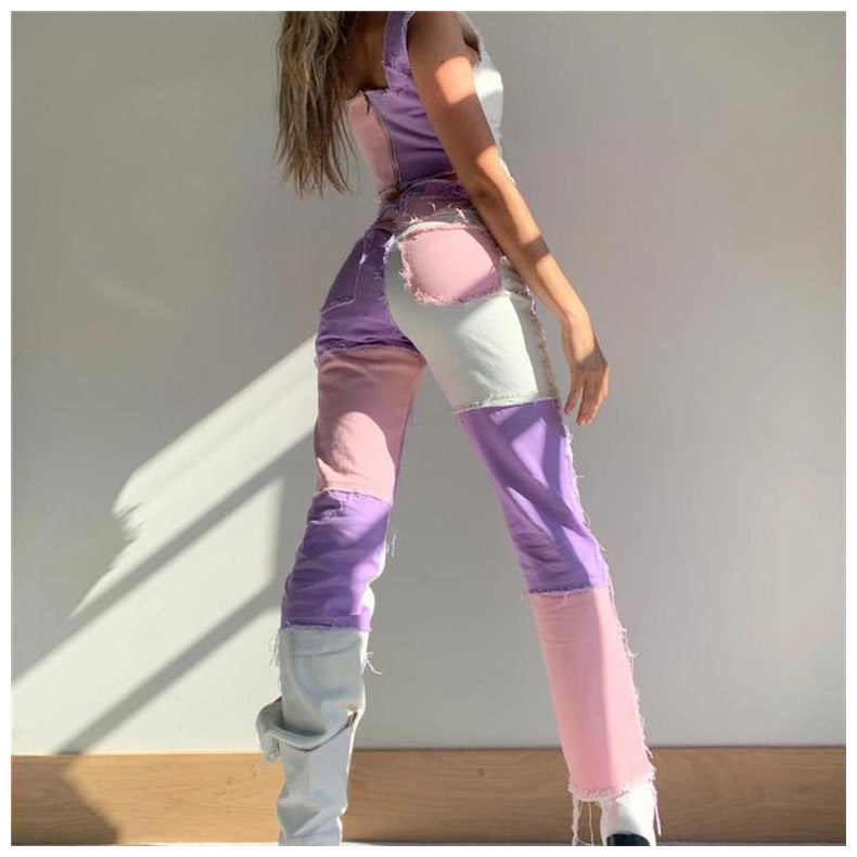 2020 hot-selling cross-border Amazon wish AliExpress eBay high elastic stitching raw edge women's straight-leg jeans