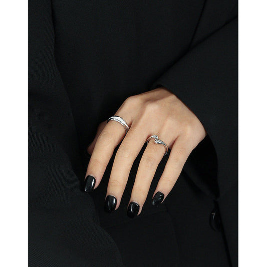 829 Korean version of ins niche design sense minimalist irregular glaze texture S925 sterling silver open ring female