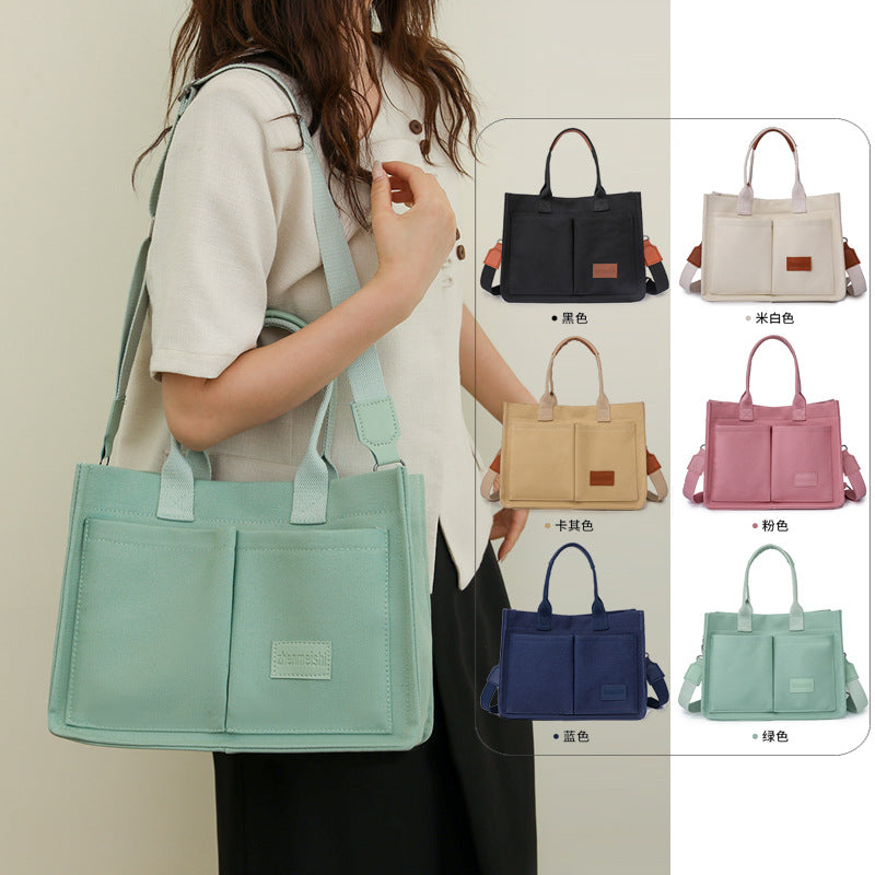 2023 new women's canvas bag casual retro portable canvas shoulder bag large capacity multi-layer women's crossbody bag