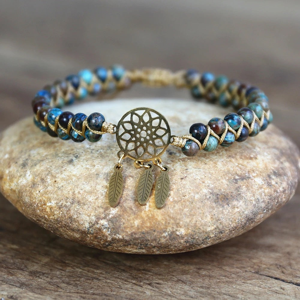 4MM Ocean Apatite Bracelet Golden Dream Catcher Accessories Woven Charm Beaded Bosnian Friendship Bracelet