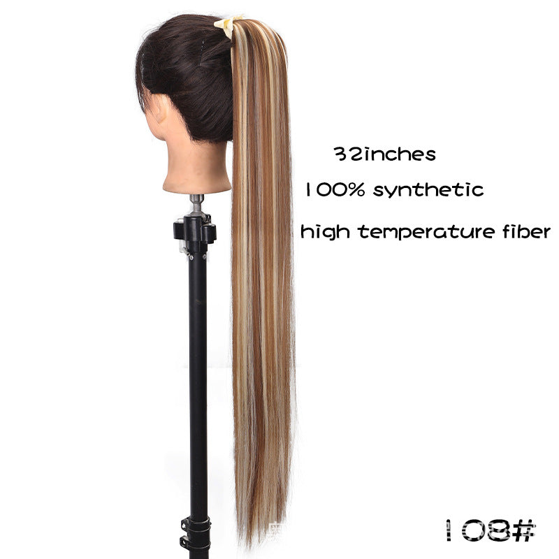 32 inches long straight hair foreign trade high temperature wig ponytail hair extension female long hair tie strap ponytail braid wig piece