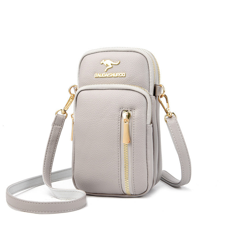 2023 new women's mini mobile phone bag simple and versatile one-shoulder Messenger bag soft leather iPhone13 change small bag