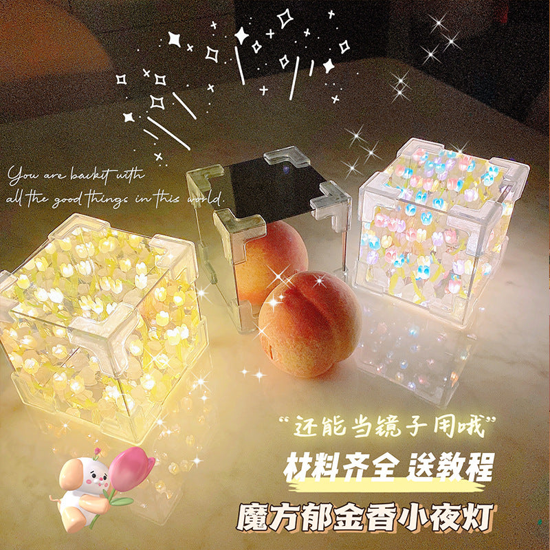 3D Rubik's Cube Tulip Night Light Flower Sea Rose Handmade DIY Material Pack Send Girlfriend 520 Gift