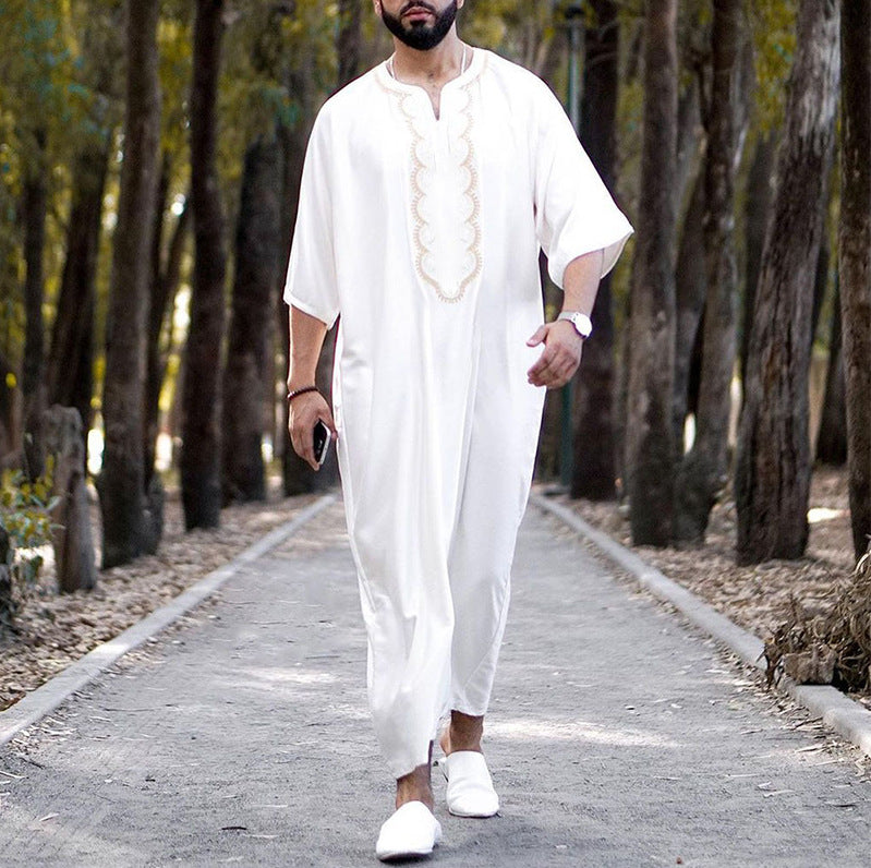 2022 cross-border AliExpress new Muslim robe ethnic style jumpsuit loose casual V-neck sleeve men's clothing