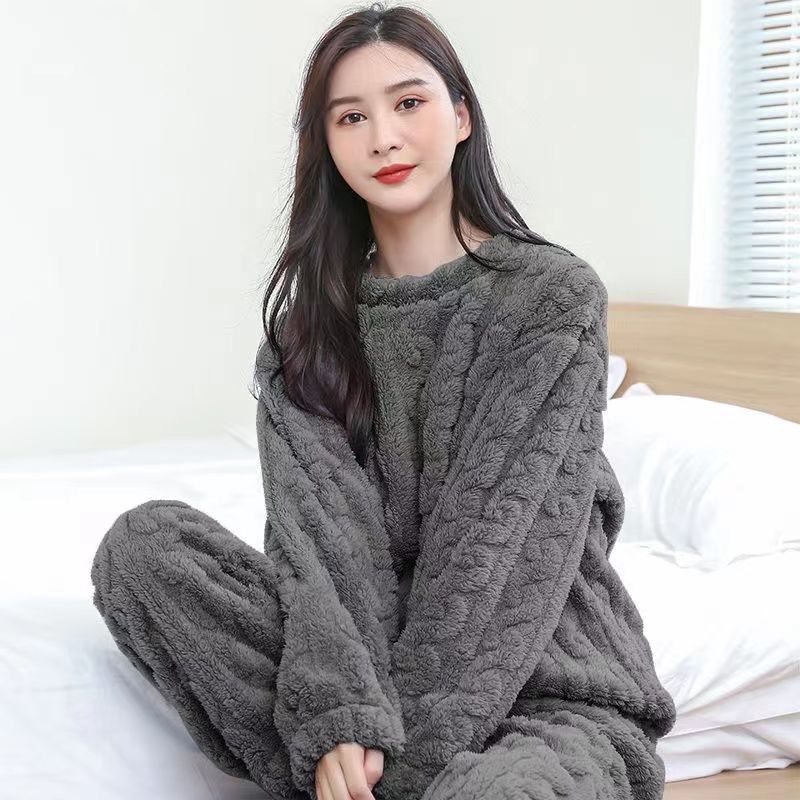 2023 Winter Solid Color Jacquard Uniform Warm Suit for Men and Women Comfortable Cotton Velvet Thickened Warm Home Clothes Suit Pajamas