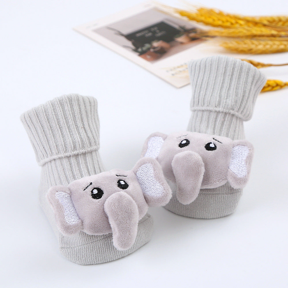 2023 new double needle cute cartoon doll socks baby mid-tube socks children's glue floor socks non-slip INS