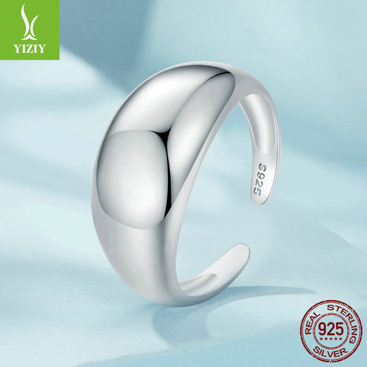 Yinziyun's new simple glossy plain silver open ring for men and women, exquisite and modern s925 silver ring bracelet