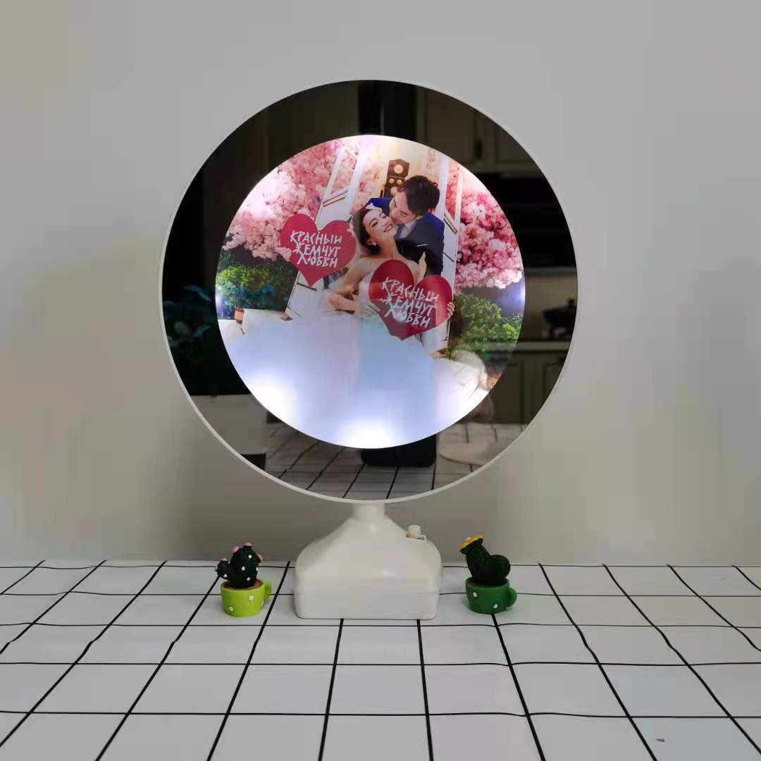 Wholesale magic mirror magic mirror plastic table round heart-shaped LED magic mirror wedding children's studio photo frame table lamp gift