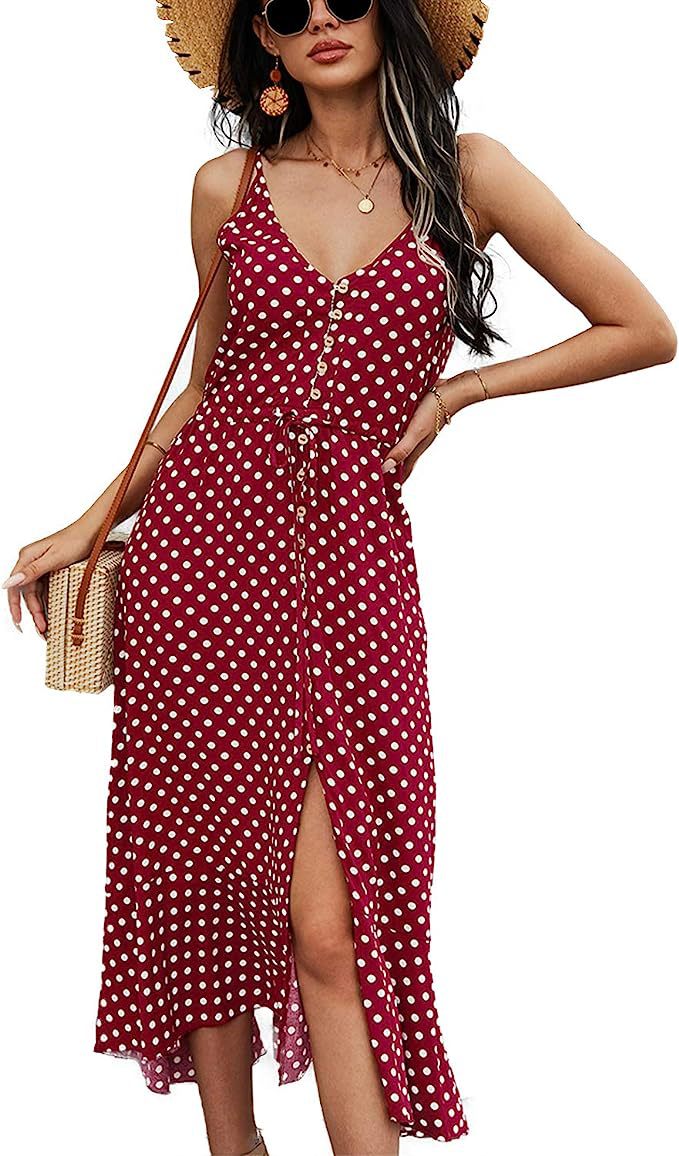 2023 summer European and American independent station Amazon vest dress women's waist slimming slit holiday polka dot long skirt