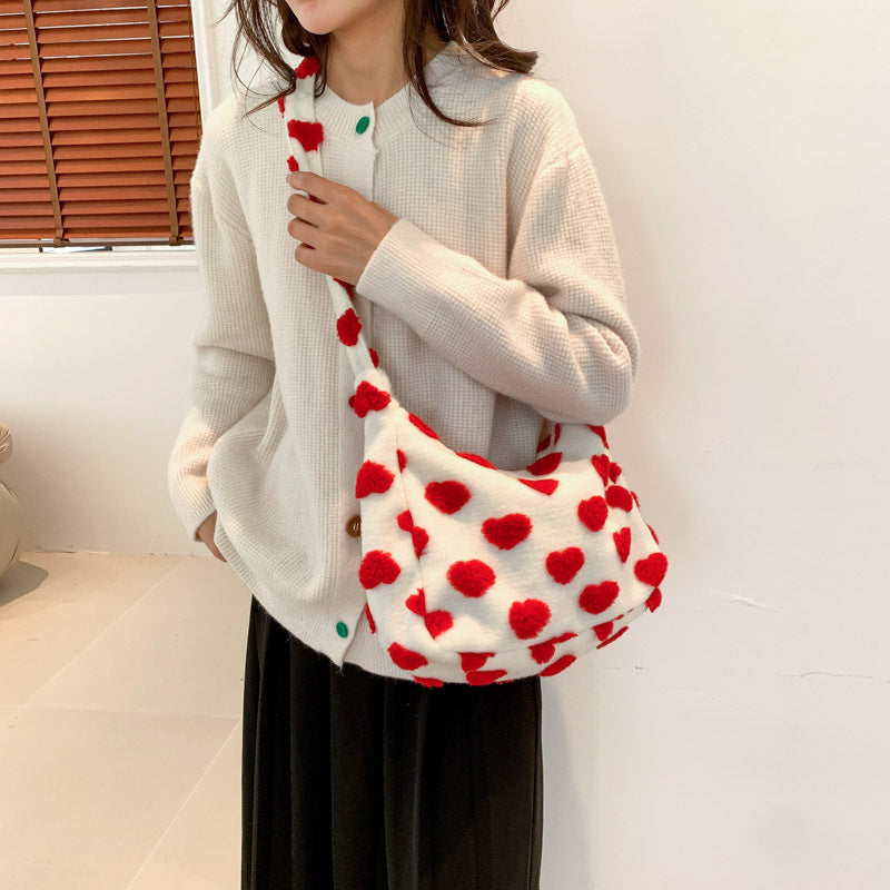 Wholesale Large Capacity Plush Bag 2023 New Trendy Casual Versatile Flower Plush Single Shoulder Crossbody Women's Bag Cross-Border