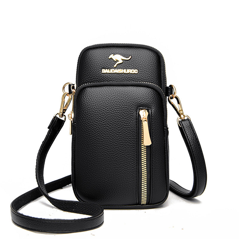 2023 new women's mini mobile phone bag simple and versatile one-shoulder Messenger bag soft leather iPhone13 change small bag