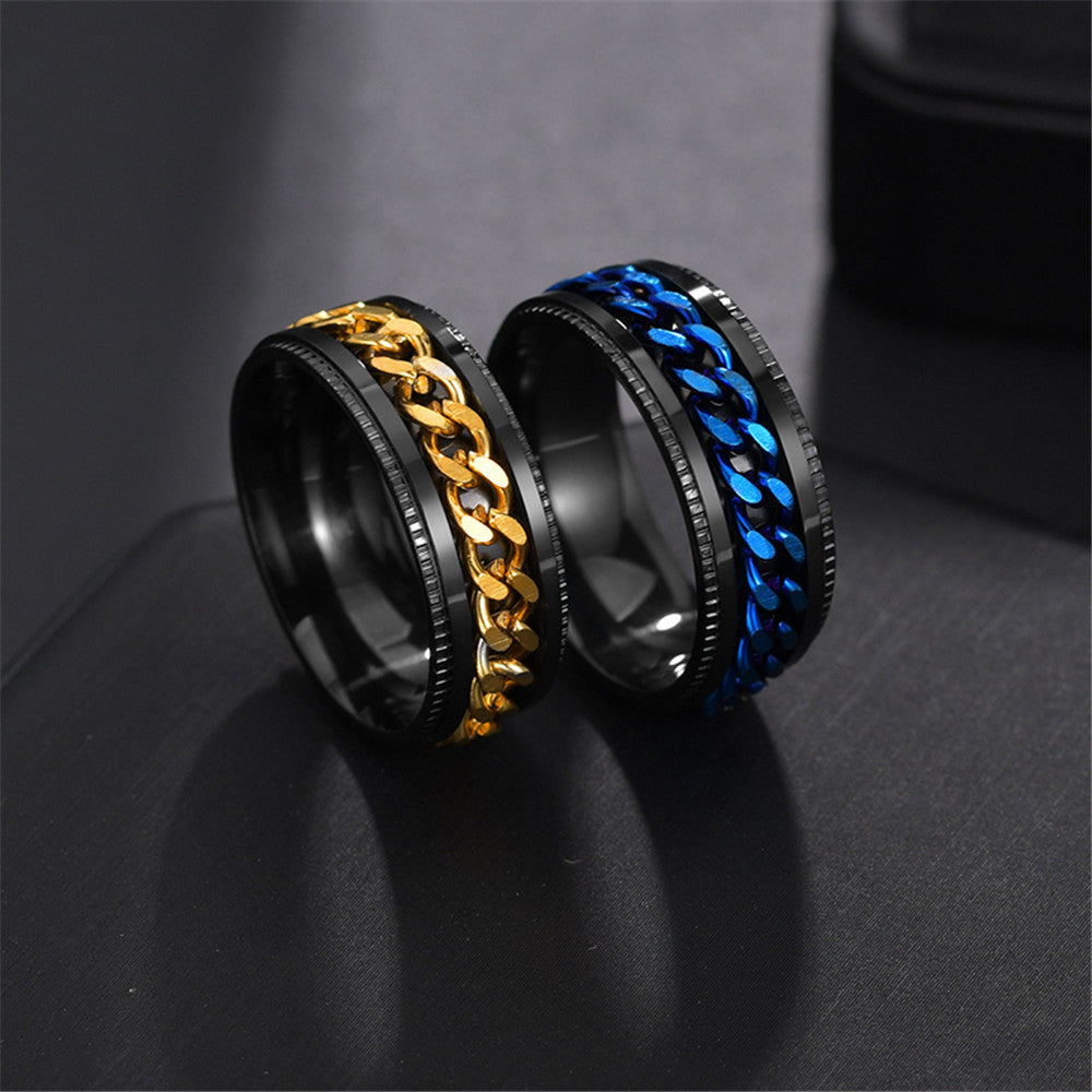 [Small wholesale] Cross-border hot-selling stainless steel embossed rotating chain ring simple and fashionable titanium steel ring