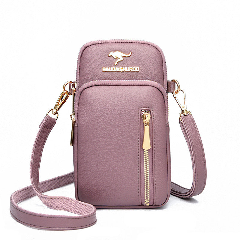 2023 new women's mini mobile phone bag simple and versatile one-shoulder Messenger bag soft leather iPhone13 change small bag