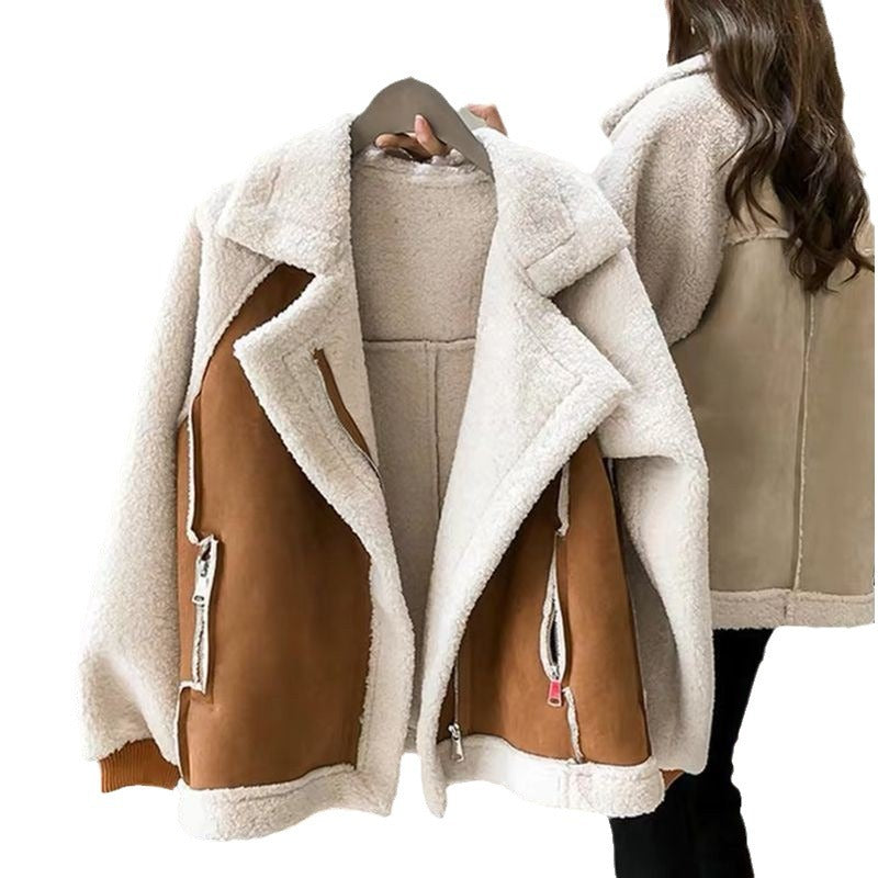 2024 new thick warm fur lambskin coat loose versatile deerskin top motorcycle clothing trend