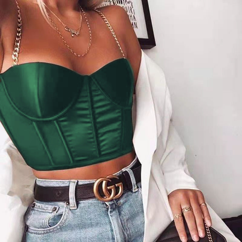 2021 summer Amazon wish cross-border fashion sexy women's body metal chain satin camisole vest women