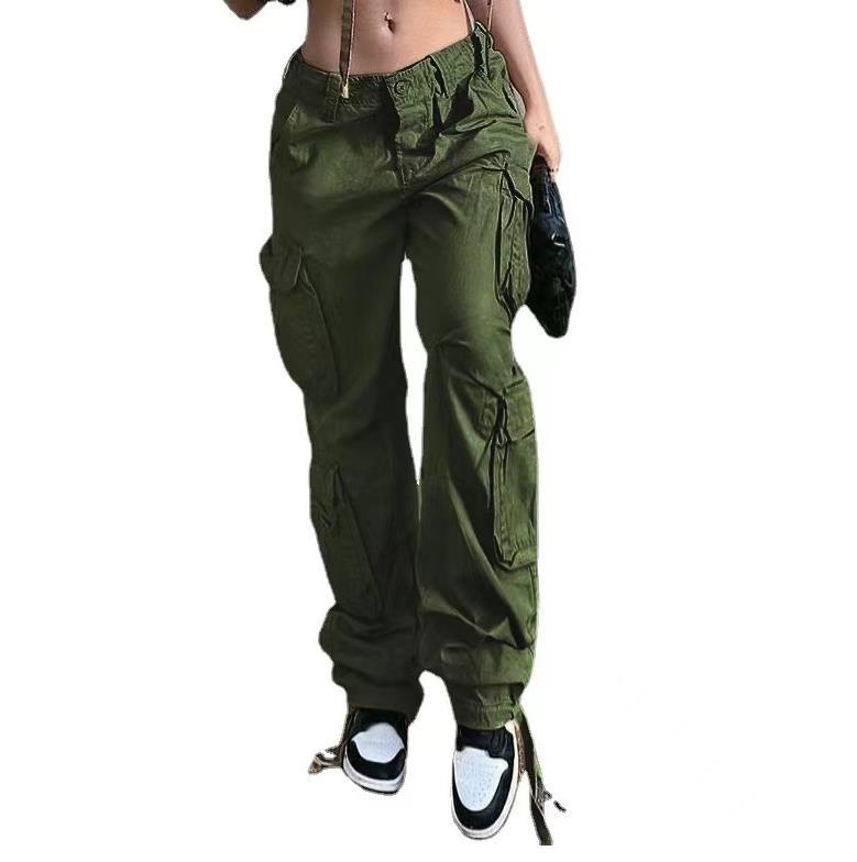 4 European and American new foreign trade cross-border women's street hip-hop style low-waist multi-pocket multi-pocket overalls casual pants trousers