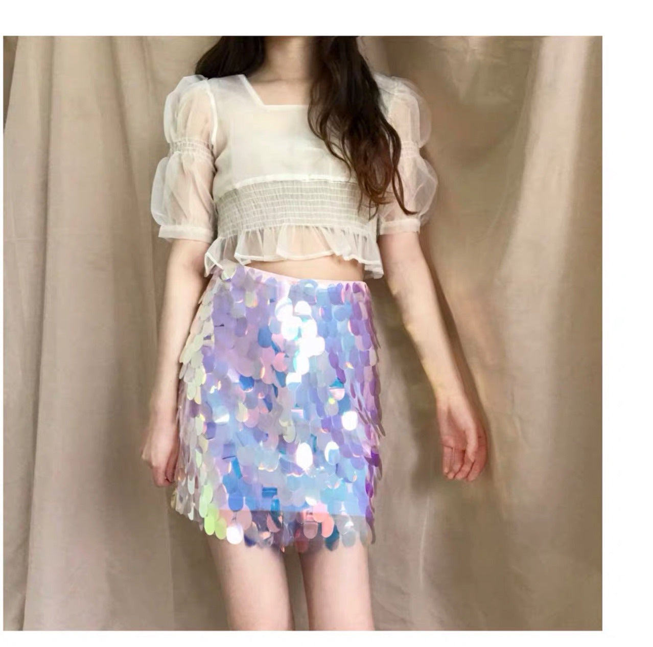 2020 spring and summer European and American magic color mermaid sequins package hip sexy short skirt skirt one step skirt