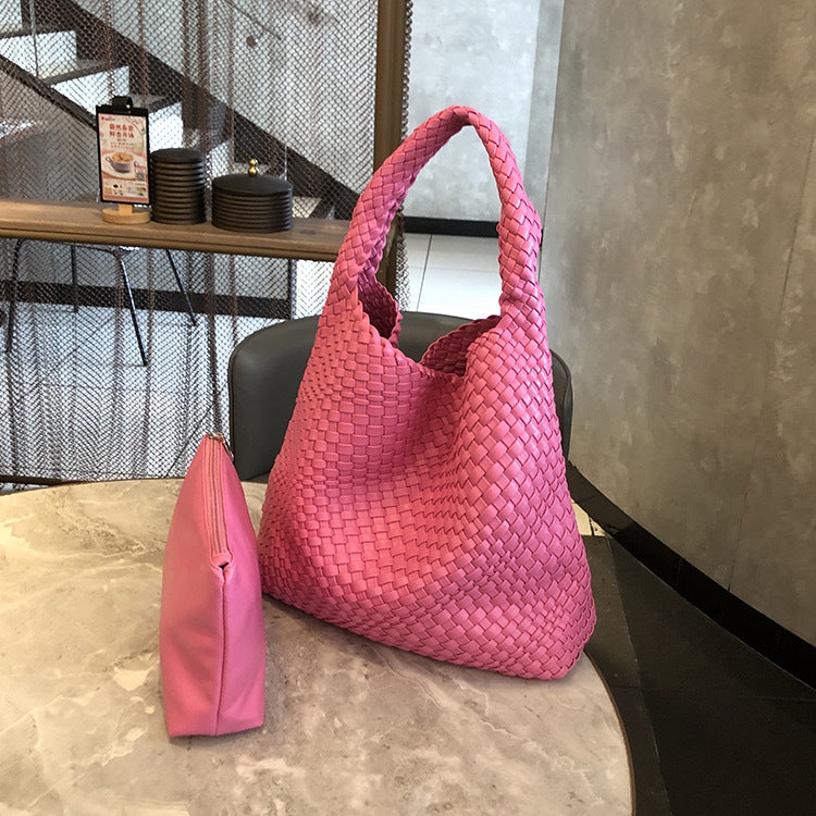 2024 new high-end hand-woven bag large-capacity shoulder tote bag underarm bag bucket bag mother-and-child bag trend