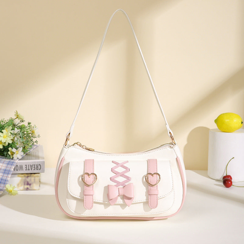 2023 new portable armpit bag baguette bag women's bag lolita bow sweet and cute lo bag small bag