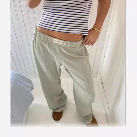 2024 New Amazon Women's Striped Wide-leg Trousers Casual Street INS Fashion Loose High-waisted Trousers