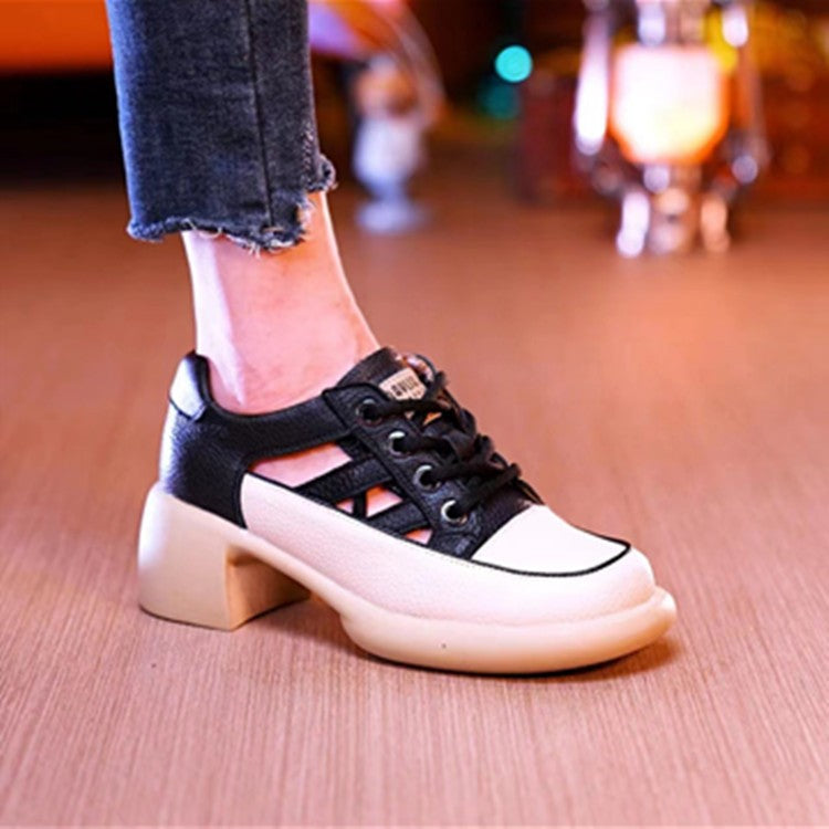 23 summer new round toe fashion high-top sandals women's thick heel outer wear lace-up casual retro hollow Roman sandals