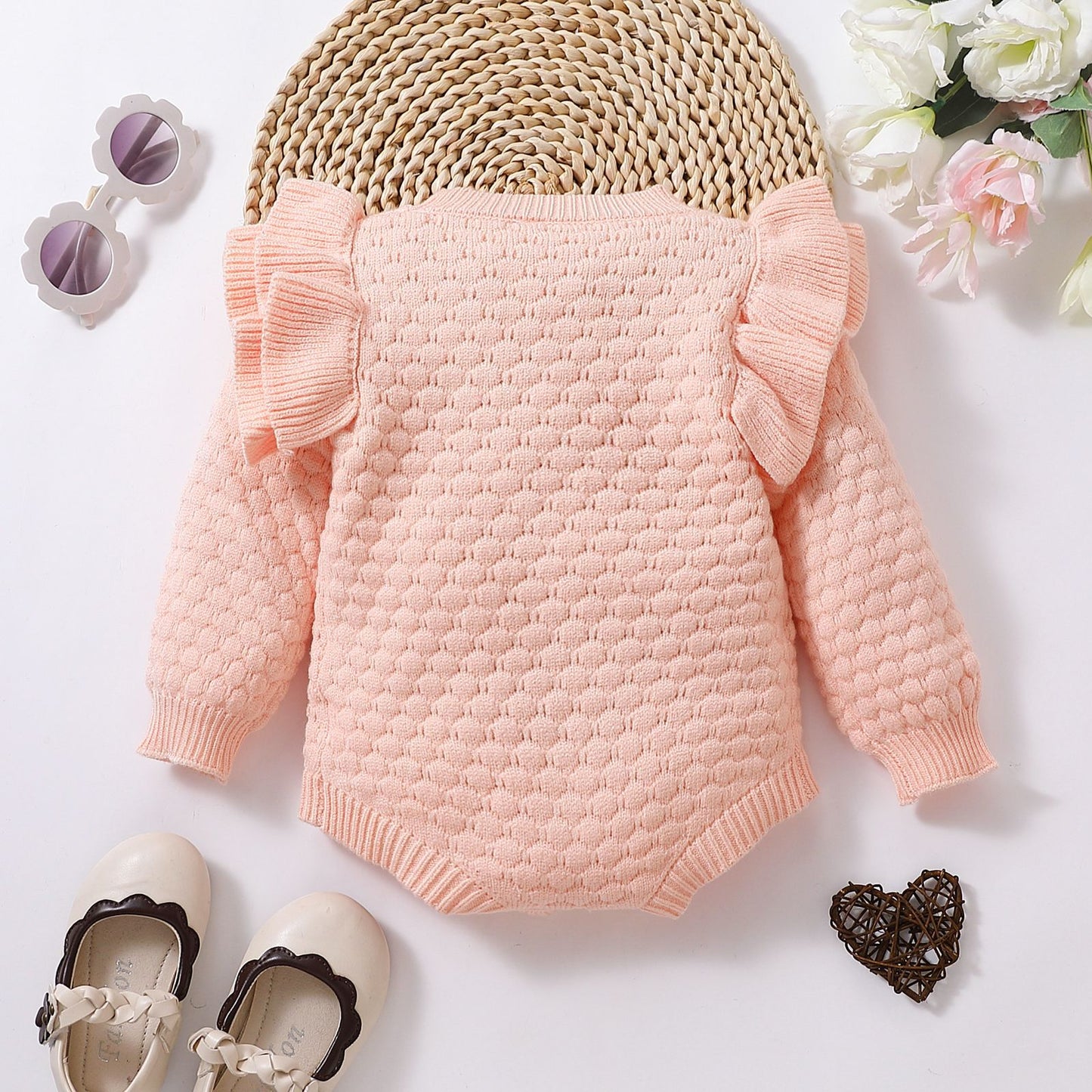 2022 new winter baby rhombus plaid long-sleeved sweater European and American style children's warm light color one-piece triangle crawler