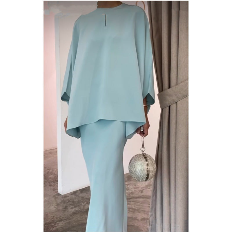 2023 summer Middle East, Europe, America, cross-border foreign trade, new pure color temperament, all-match pearl mopping dress suit for women